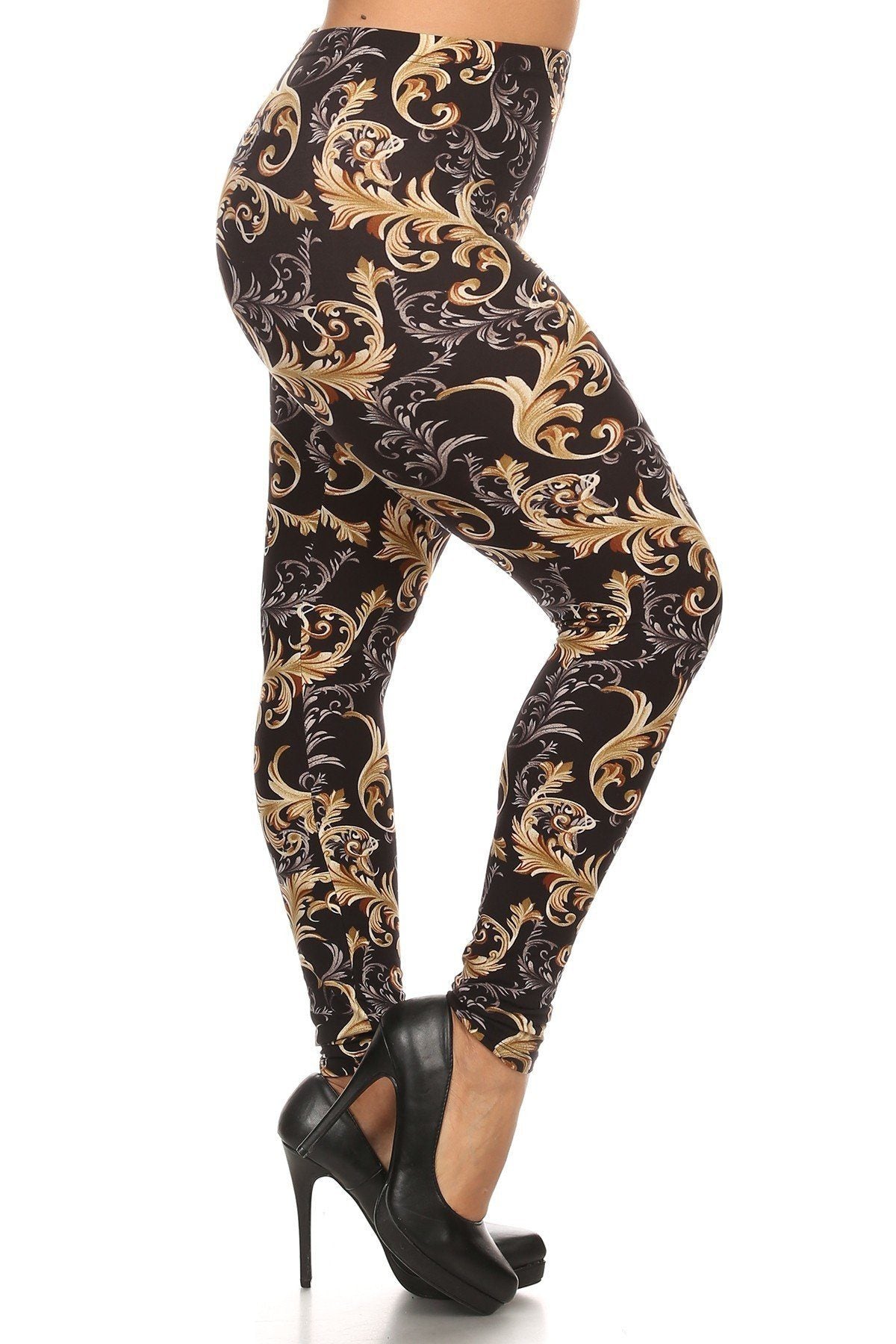 Plus Size Paisley Print, Full Length Leggings In A Slim Fitting Style With A Banded High Waist - YuppyCollections