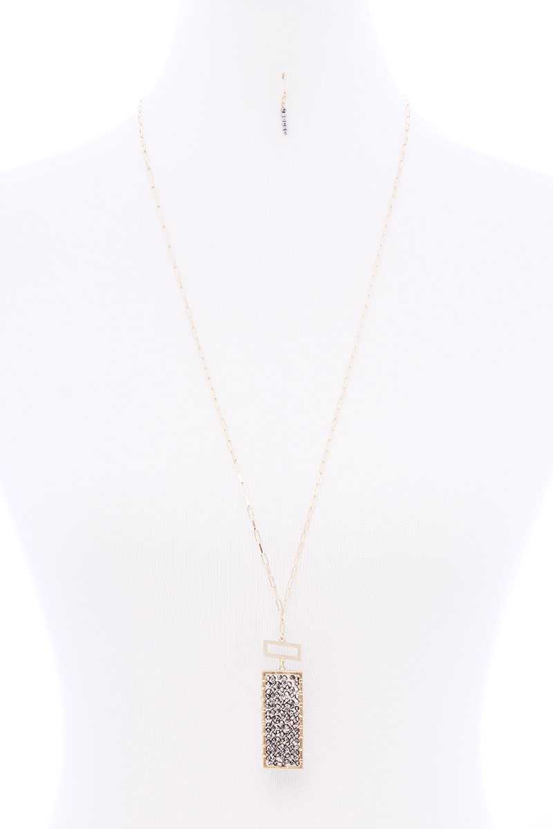 Rectangle Glass Bead Pendant Long Necklace - YuppyCollections