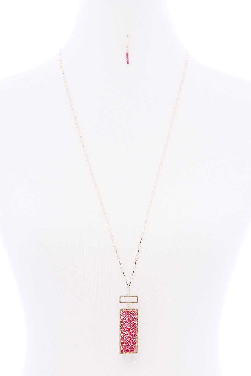 Rectangle Glass Bead Pendant Long Necklace - YuppyCollections