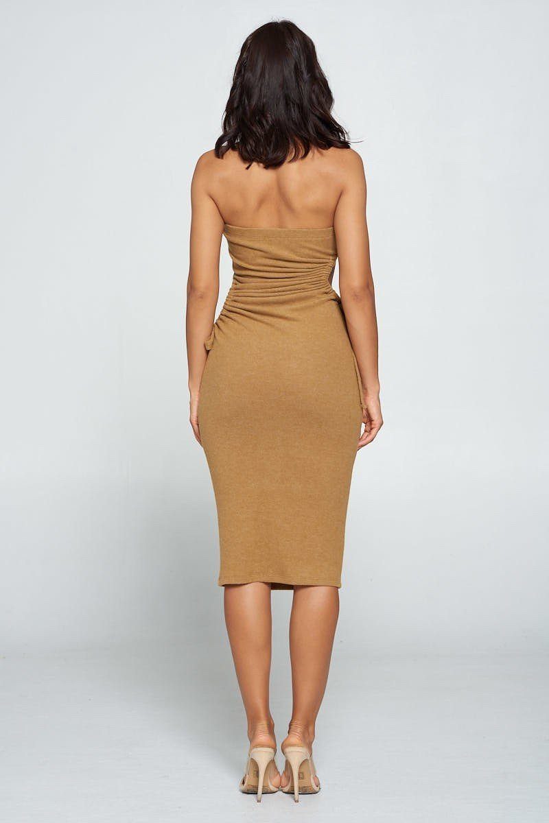 Strapless Solid Color Bodycon Dress - YuppyCollections