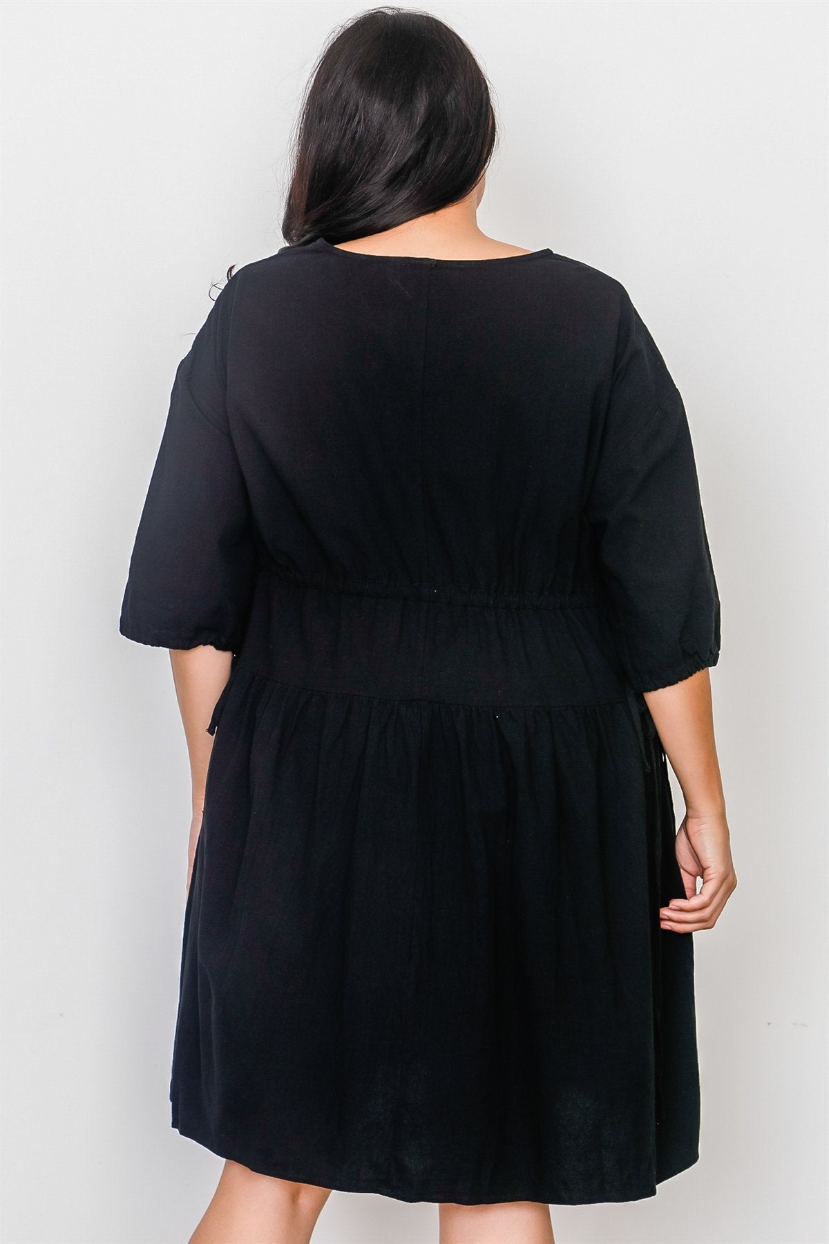 Plus Size Black Tie Sleeve Loose Midi Dress - YuppyCollections