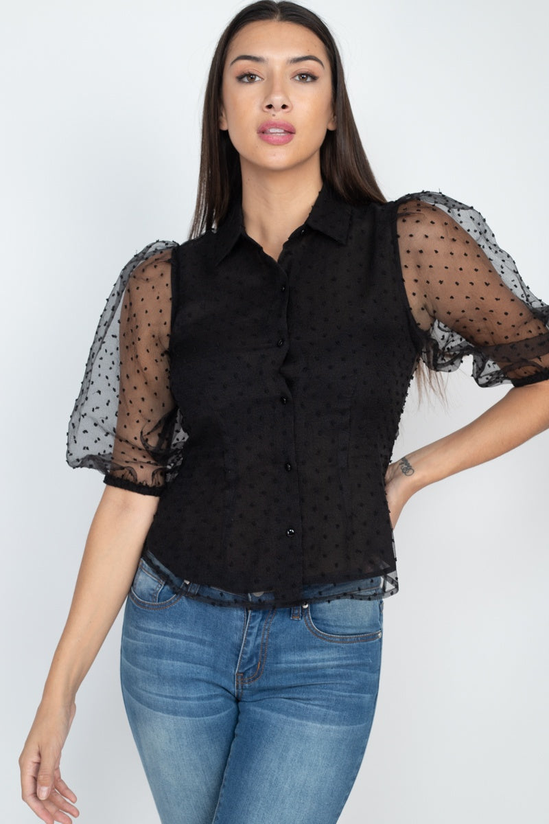 Contrast Dot Print Top - YuppyCollections