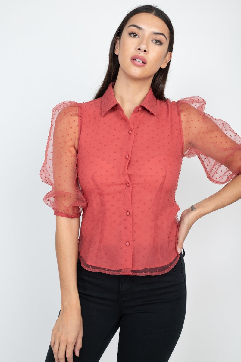 Contrast Dot Print Top - YuppyCollections