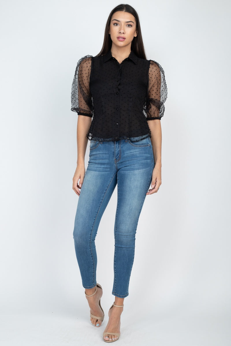 Contrast Dot Print Top - YuppyCollections