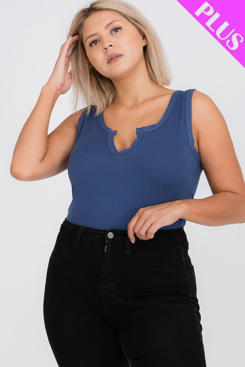 Plus Size Split Neckline Bodysuit Top - YuppyCollections