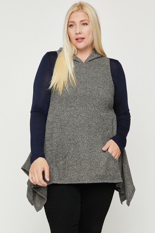 Plus Size Two Tone Knit, Sleeveless Top - YuppyCollections