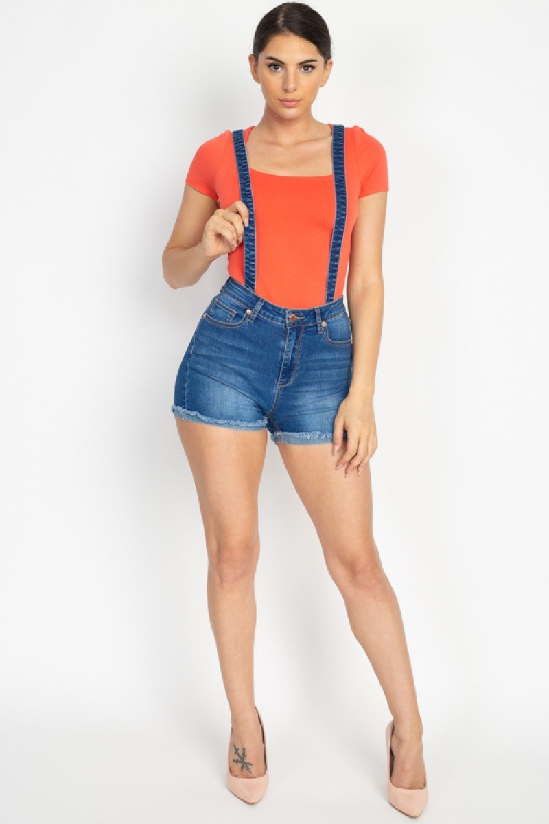 Cross Back Denim Suspender Shorts (woven) - YuppyCollections