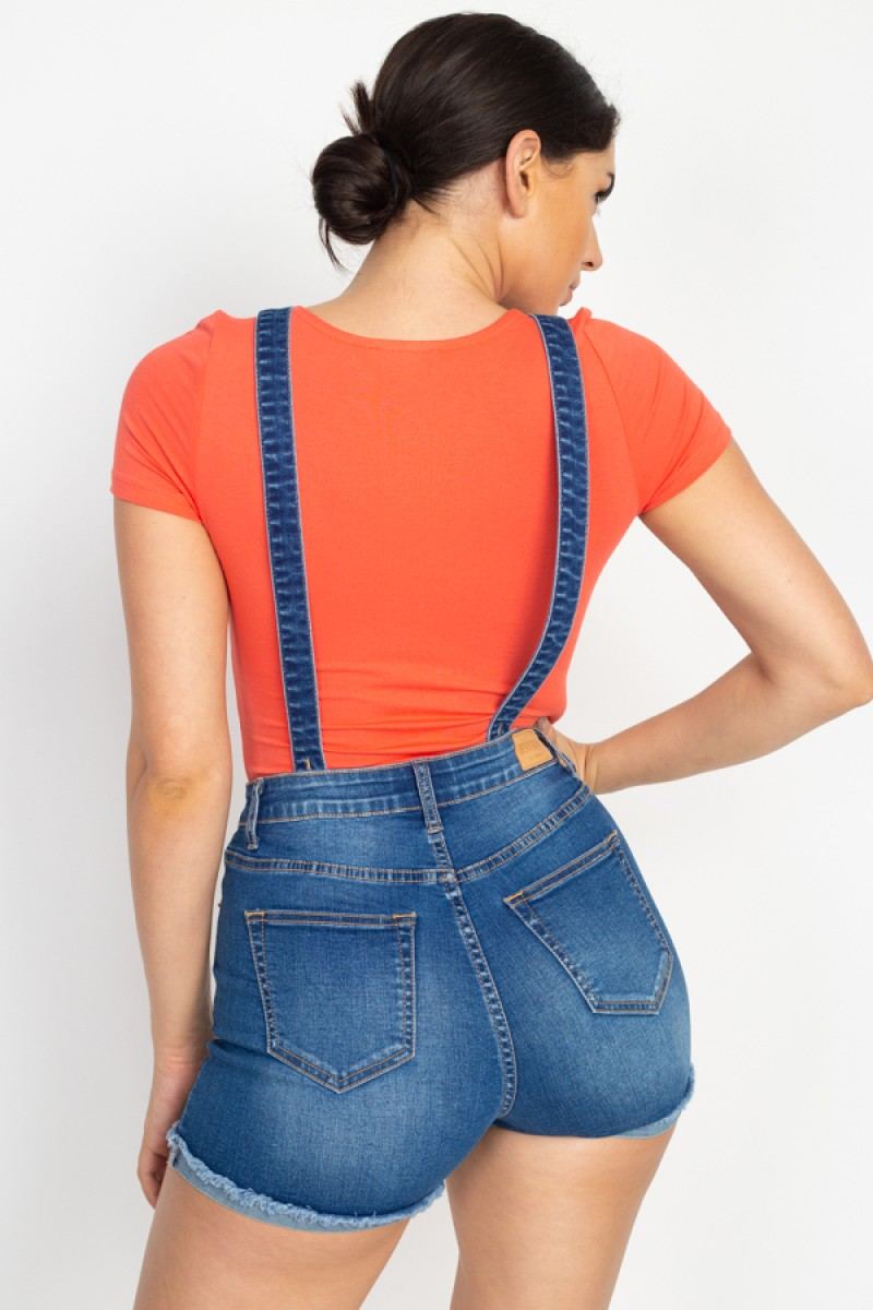 Cross Back Denim Suspender Shorts (woven) - YuppyCollections