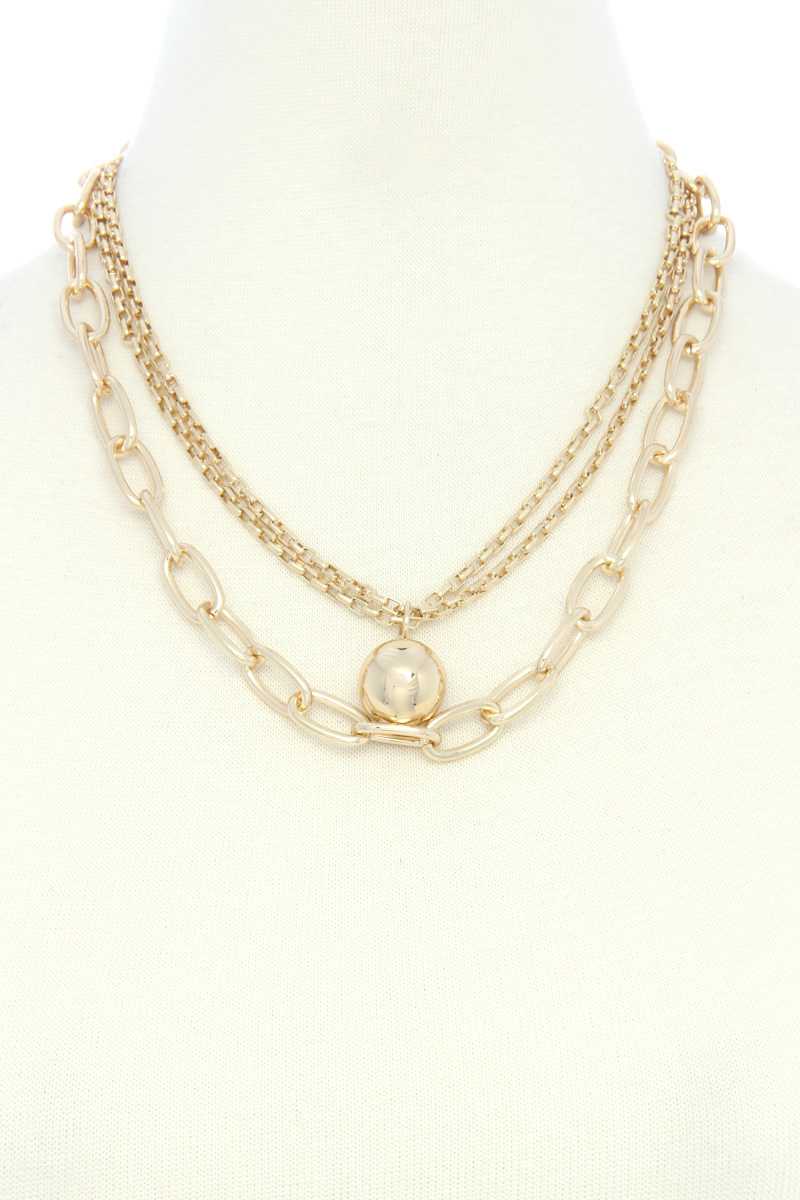 Metal Ball Oval Link Layered Necklace - YuppyCollections