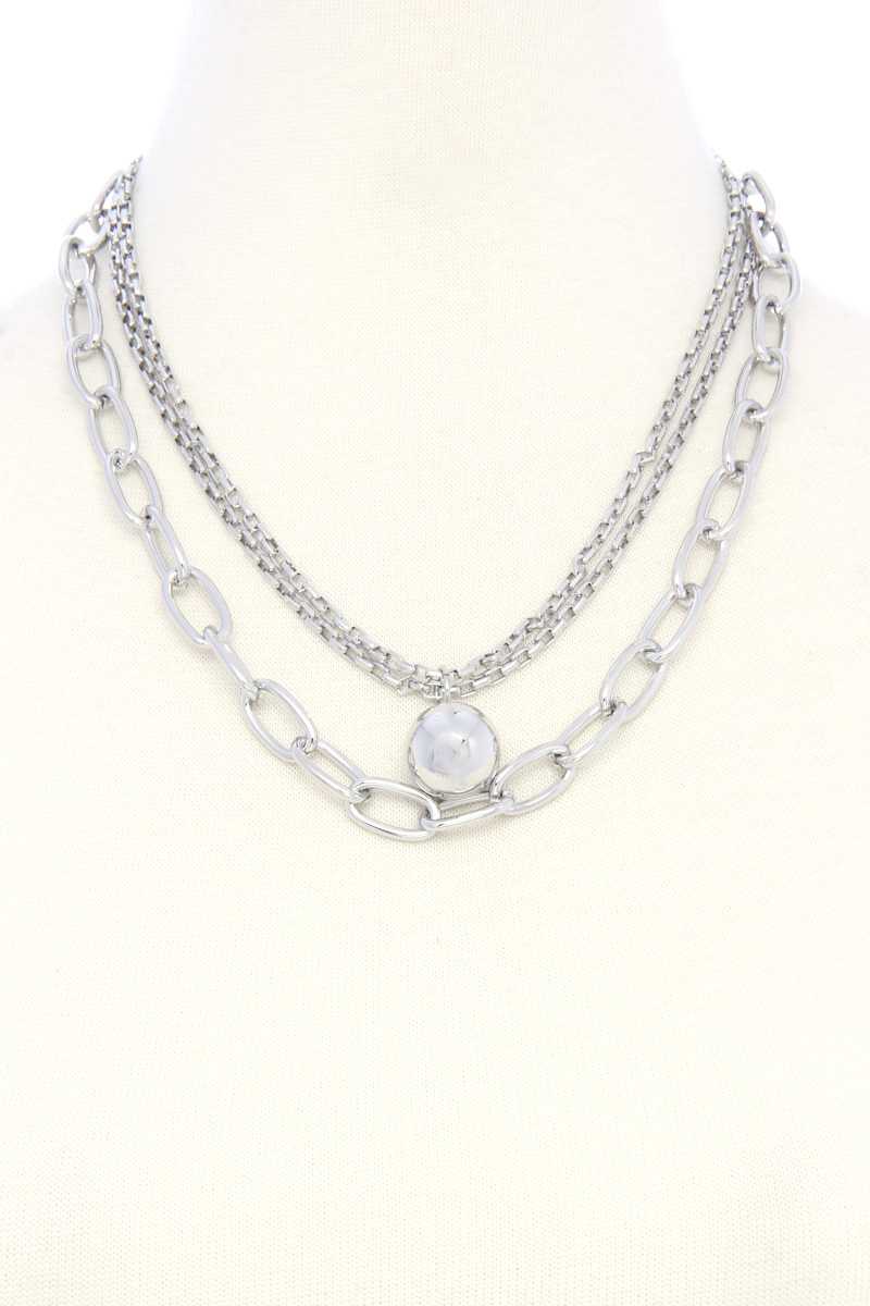 Metal Ball Oval Link Layered Necklace - YuppyCollections