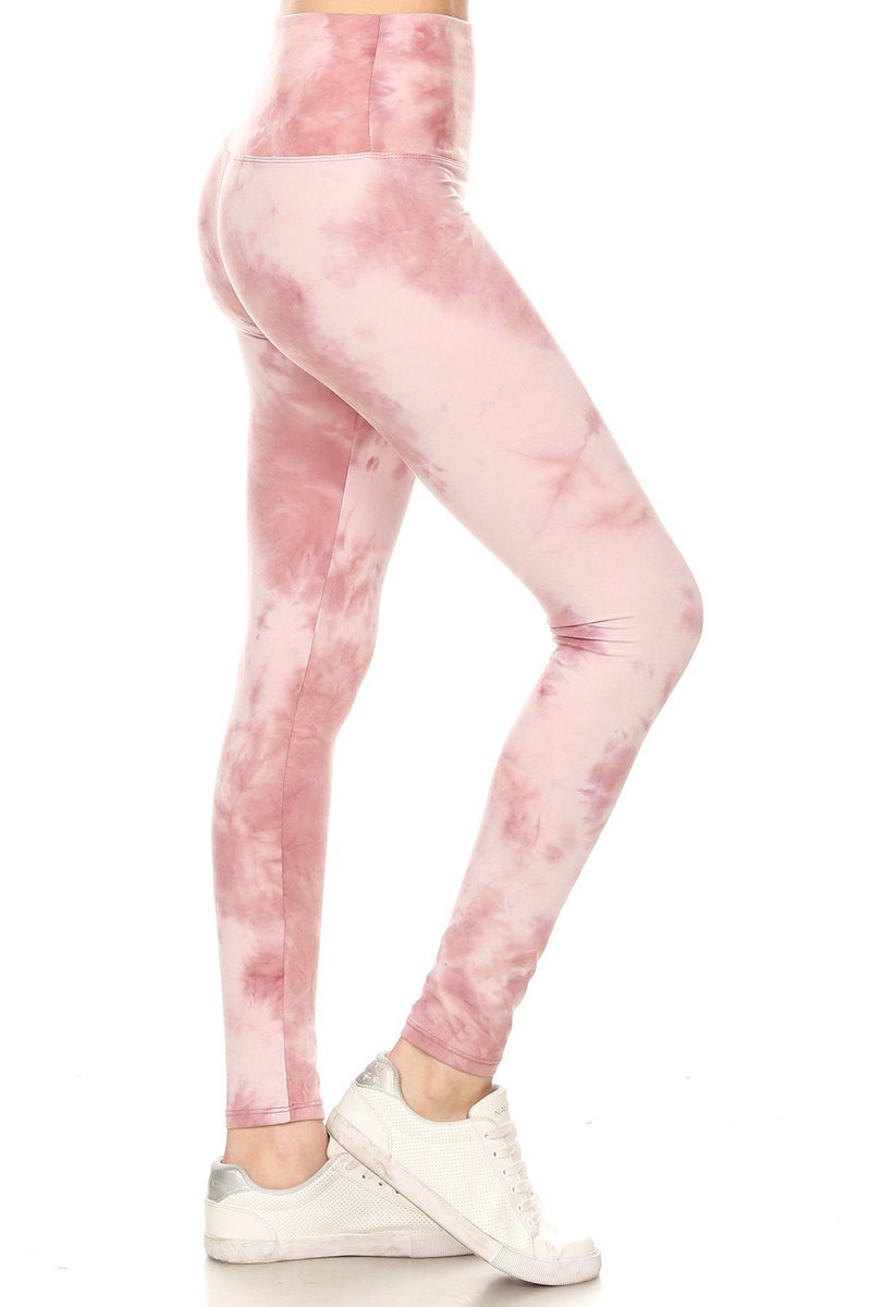 5-inch Long Yoga Style Banded Lined Tie Dye Printed Knit Legging With High Waist. - YuppyCollections