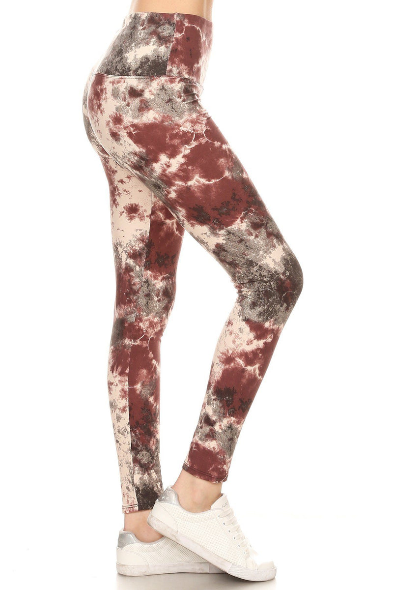 5-inch Long Yoga Style Banded Lined Tie Dye Printed Knit Legging With High Waist - YuppyCollections