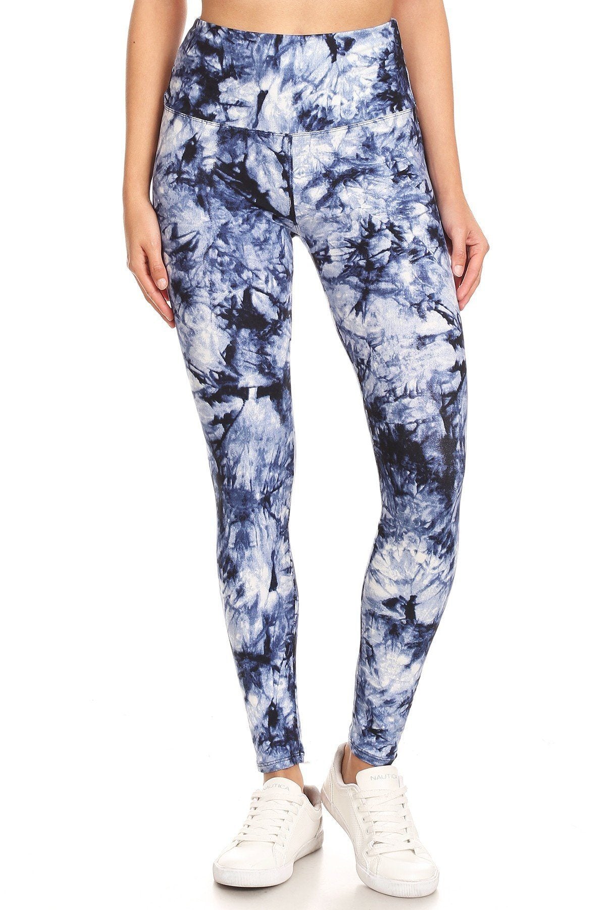 5-inch Long Yoga Style Banded Lined Tie Dye Printed Knit Legging With High Waist - YuppyCollections