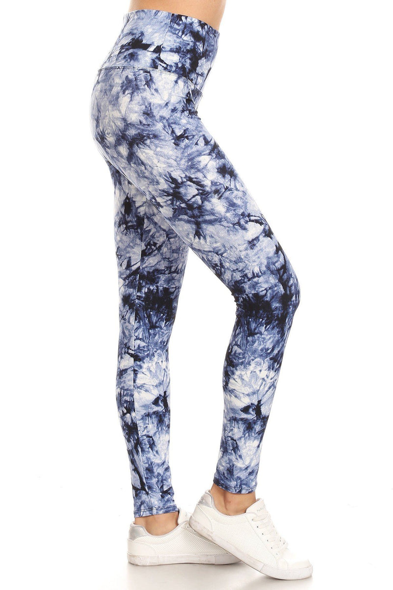 5-inch Long Yoga Style Banded Lined Tie Dye Printed Knit Legging With High Waist - YuppyCollections