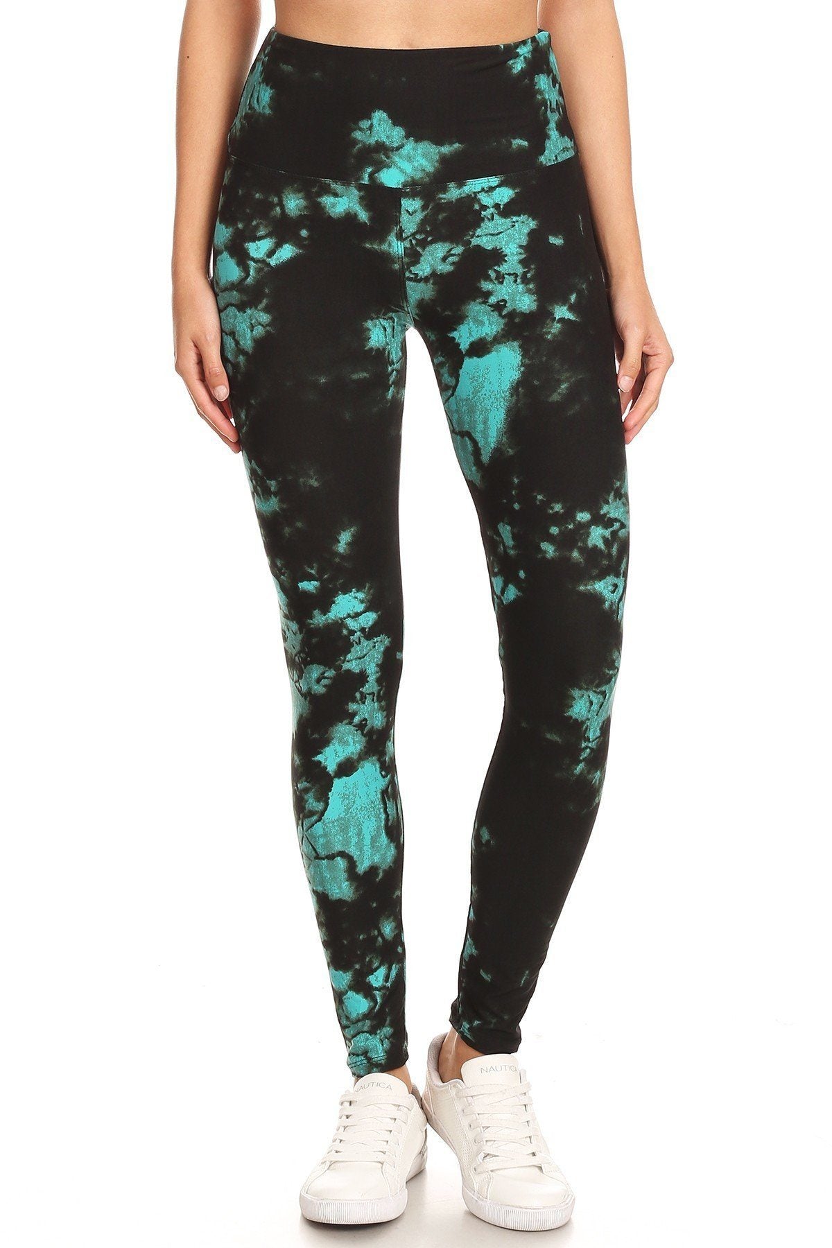 5-inch Long Yoga Style Banded Lined Tie Dye Printed Knit Legging With High Waist - YuppyCollections