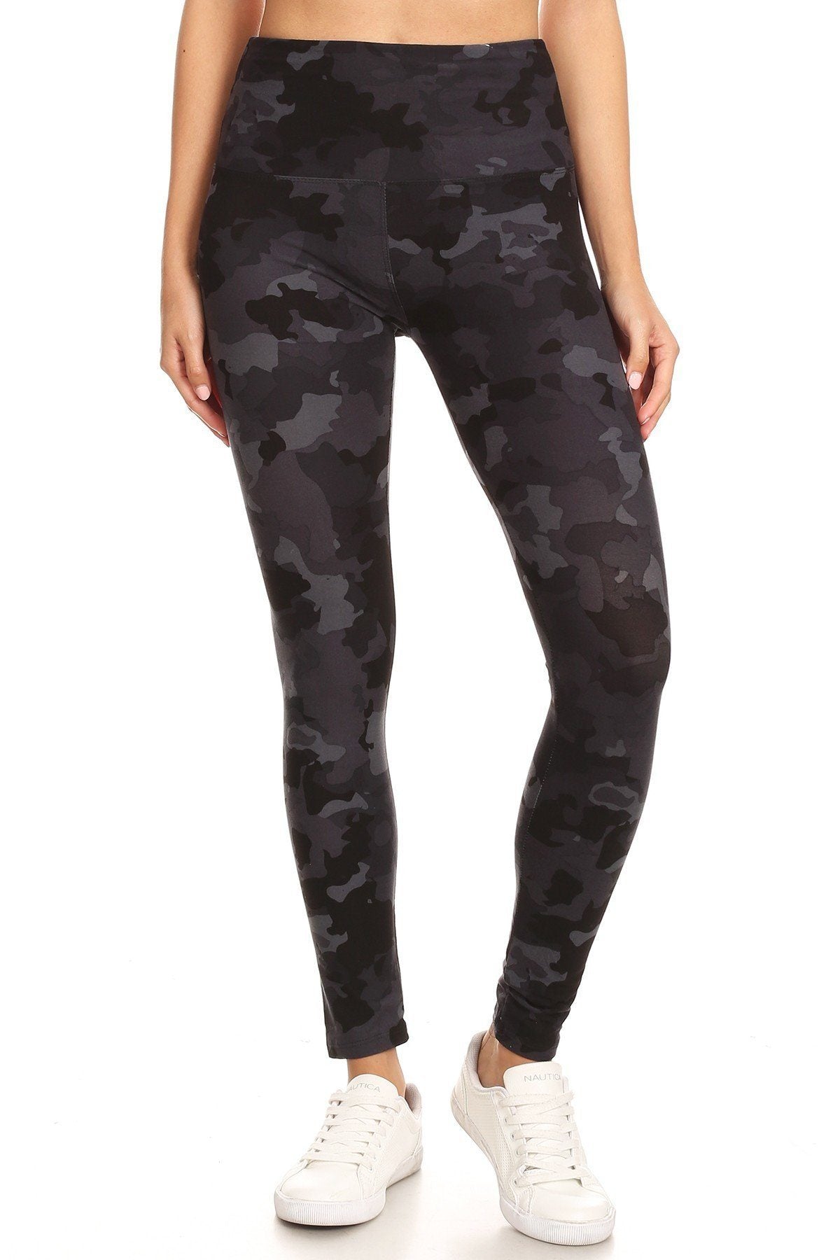 5-inch Long Yoga Style Banded Lined Camouflage Printed Knit Legging With High Waist - YuppyCollections