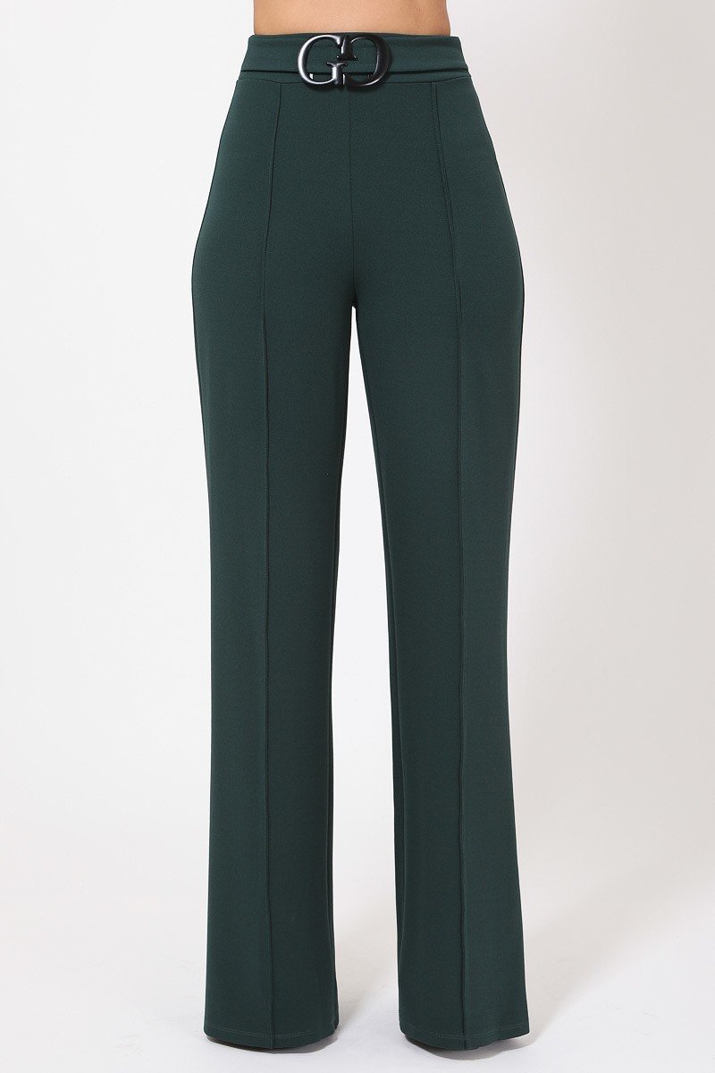 Double Reverse G Buckle Detail Pants - YuppyCollections