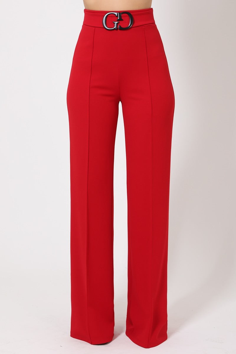 Double Reverse G Buckle Detail Pants - YuppyCollections