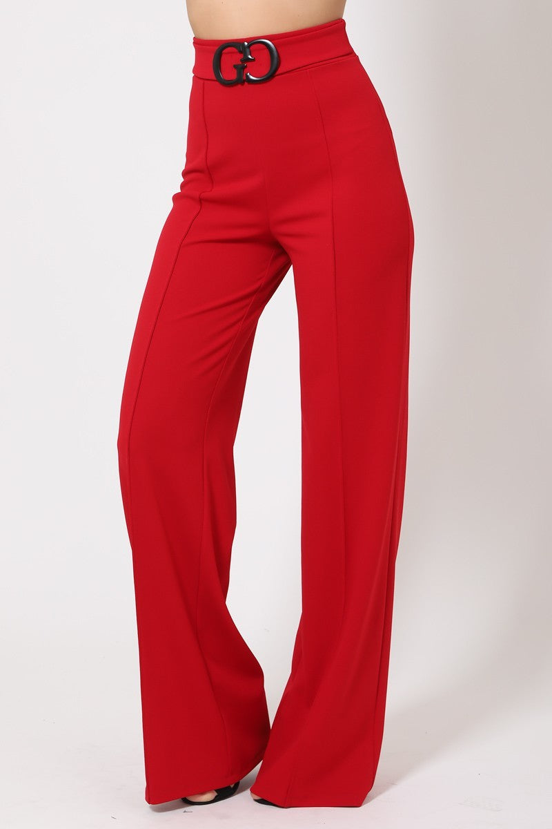 Double Reverse G Buckle Detail Pants - YuppyCollections