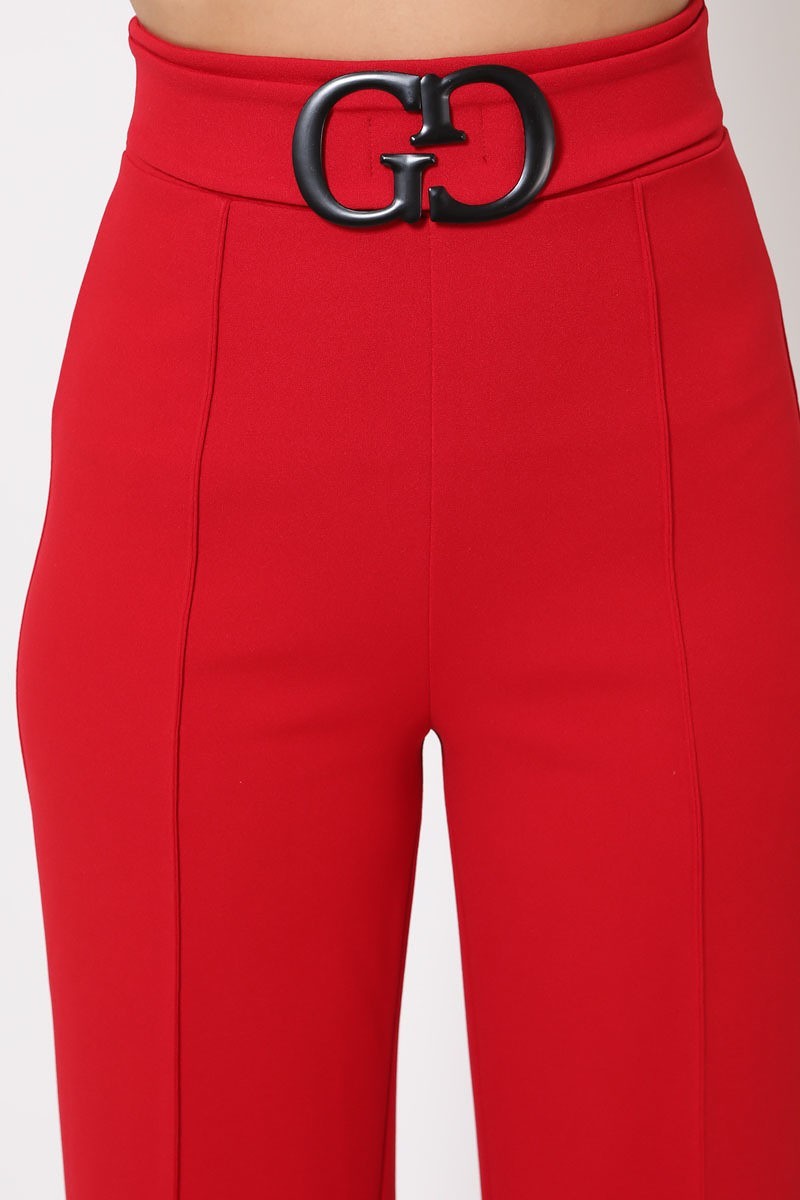 Double Reverse G Buckle Detail Pants - YuppyCollections