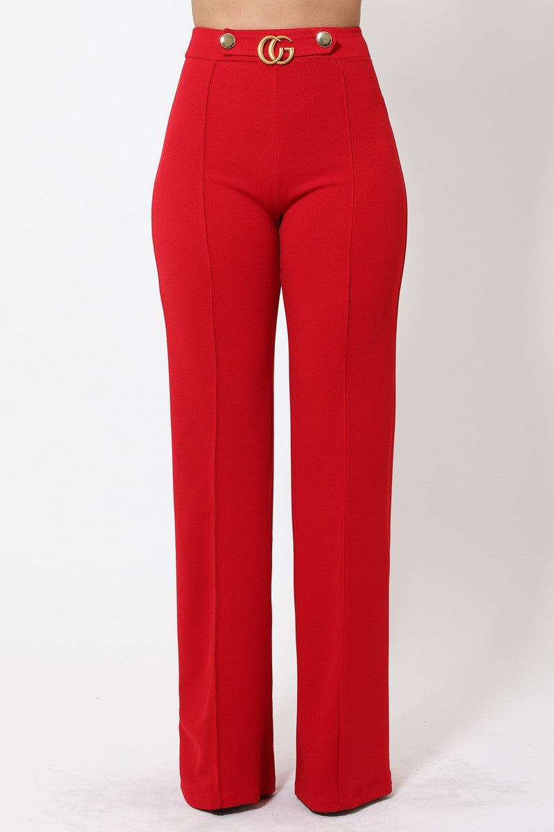 Cg Buckle And Button Detail Pants - YuppyCollections