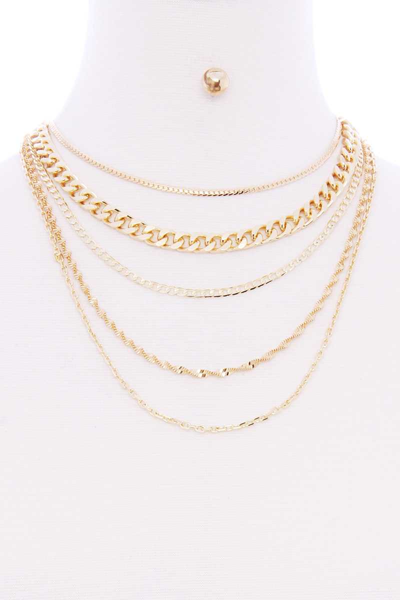 5 Layered Metal Chain Multi Necklace - YuppyCollections