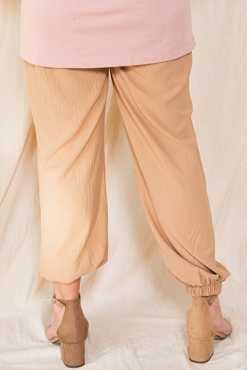 Solid Trousers Woven Elastic Waistband Pants With Drawstrings Details - YuppyCollections