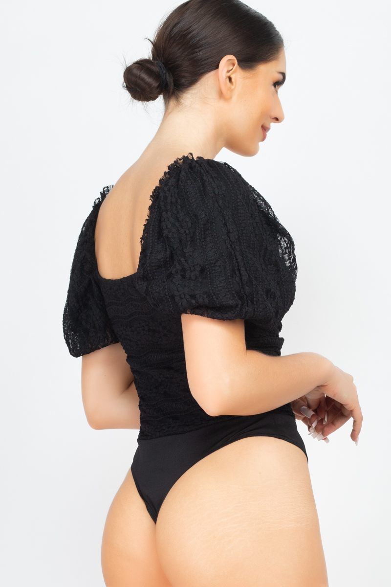 Front-ruched Lace Bodysuit (woven) - YuppyCollections