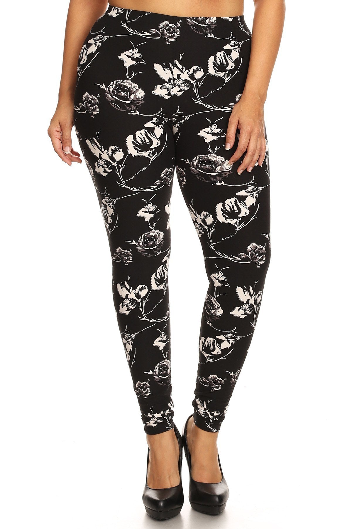 Plus Size Abstract Print, Full Length Leggings In A Slim Fitting Style With A Banded High Waist - YuppyCollections