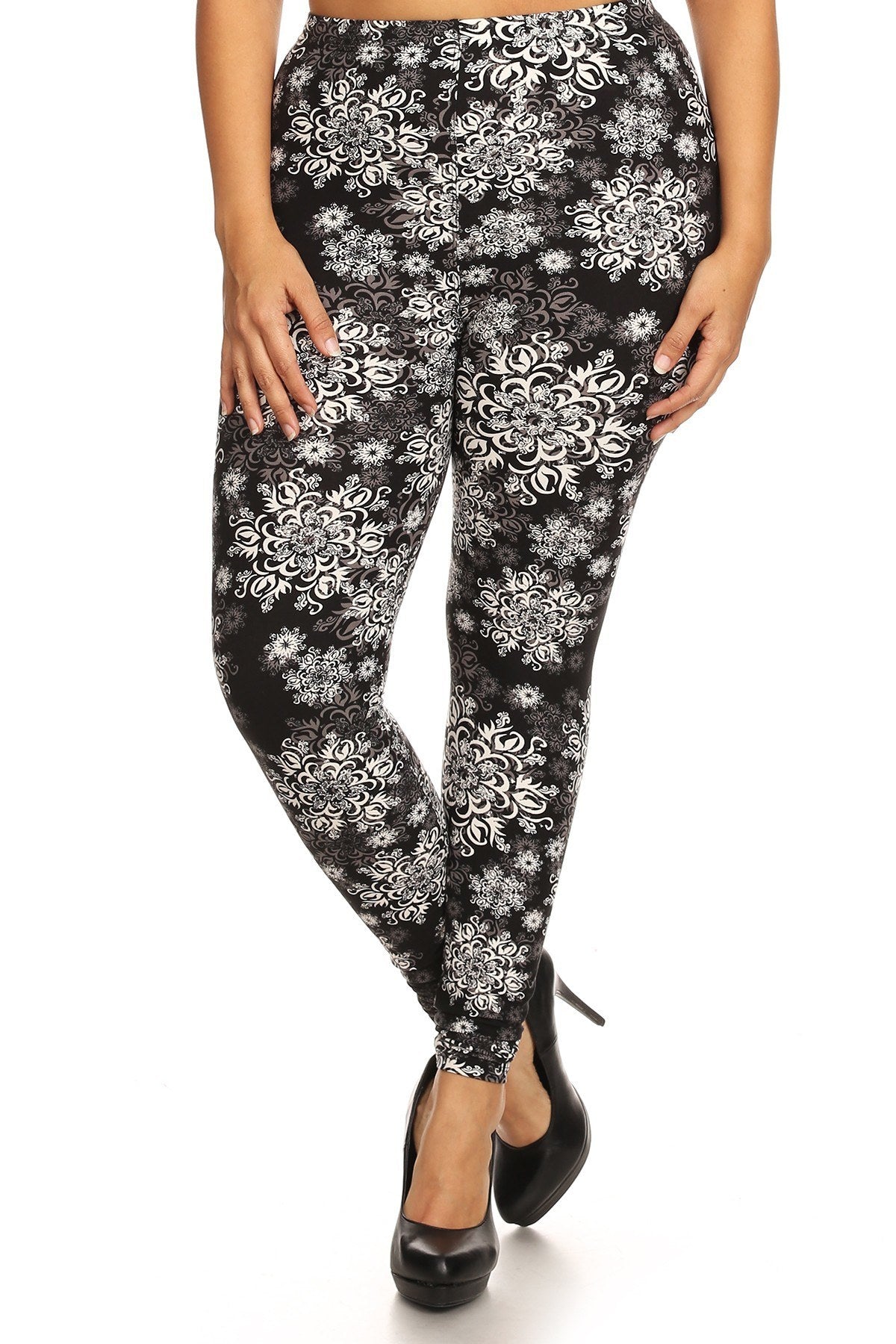 Plus Size Abstract Print, Full Length Leggings In A Slim Fitting Style With A Banded High Waist - YuppyCollections