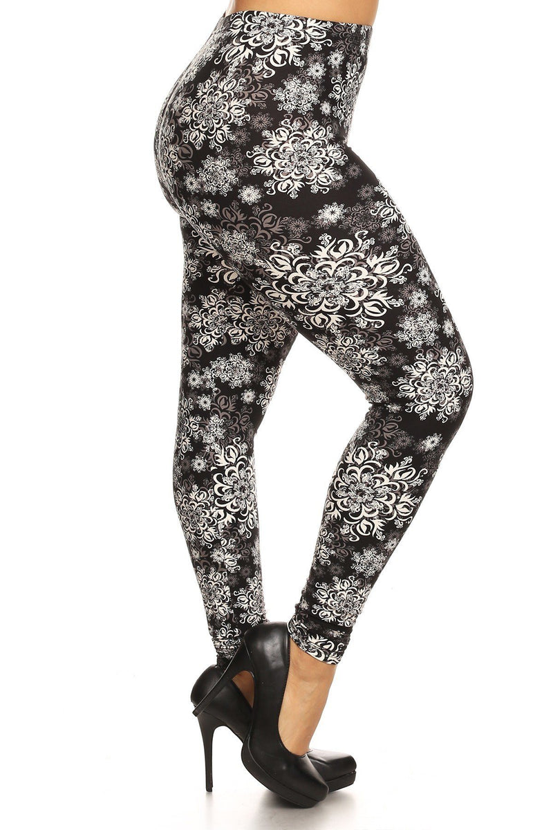 Plus Size Abstract Print, Full Length Leggings In A Slim Fitting Style With A Banded High Waist - YuppyCollections