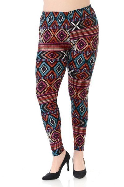 Plus Size Multi Print, Full Length Leggings In A Slim Fitting Style With A Banded High Waist - YuppyCollections