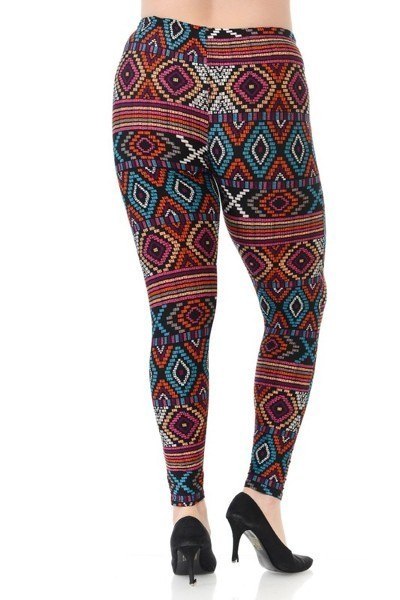 Plus Size Multi Print, Full Length Leggings In A Slim Fitting Style With A Banded High Waist - YuppyCollections