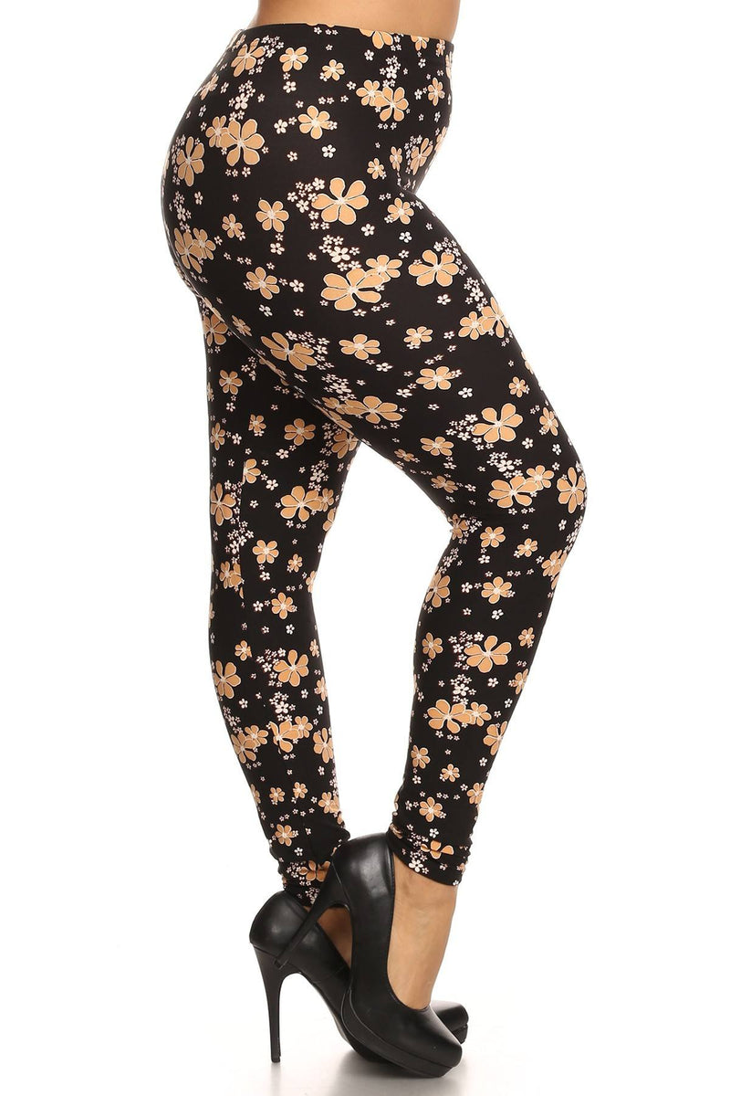 Super Soft Peach Skin Fabric, Floral Graphic Printed Knit Legging With Elastic Waist Detail. High Waist Fit - YuppyCollections