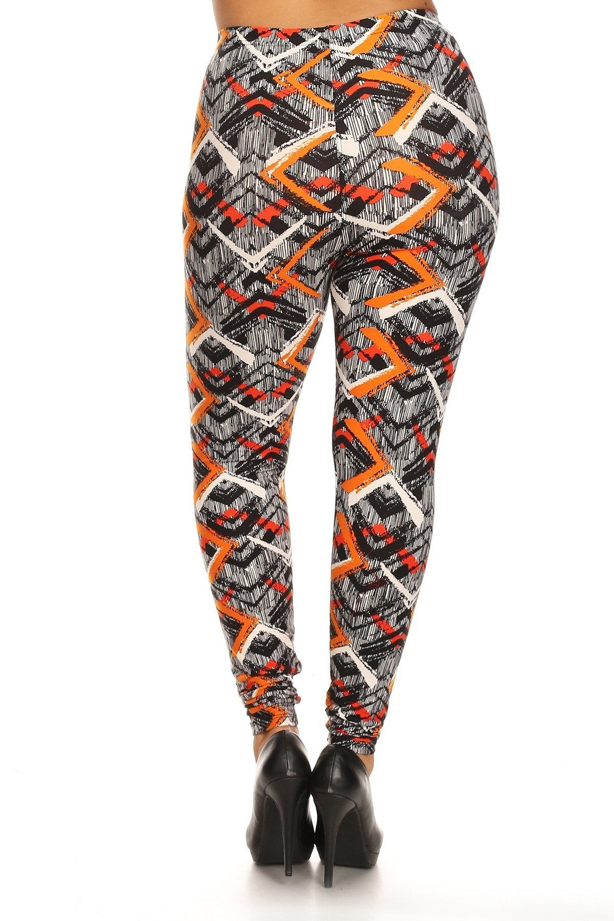 Plus Size Abstract Print, Full Length Leggings In A Slim Fitting Style With A Banded High Waist - YuppyCollections