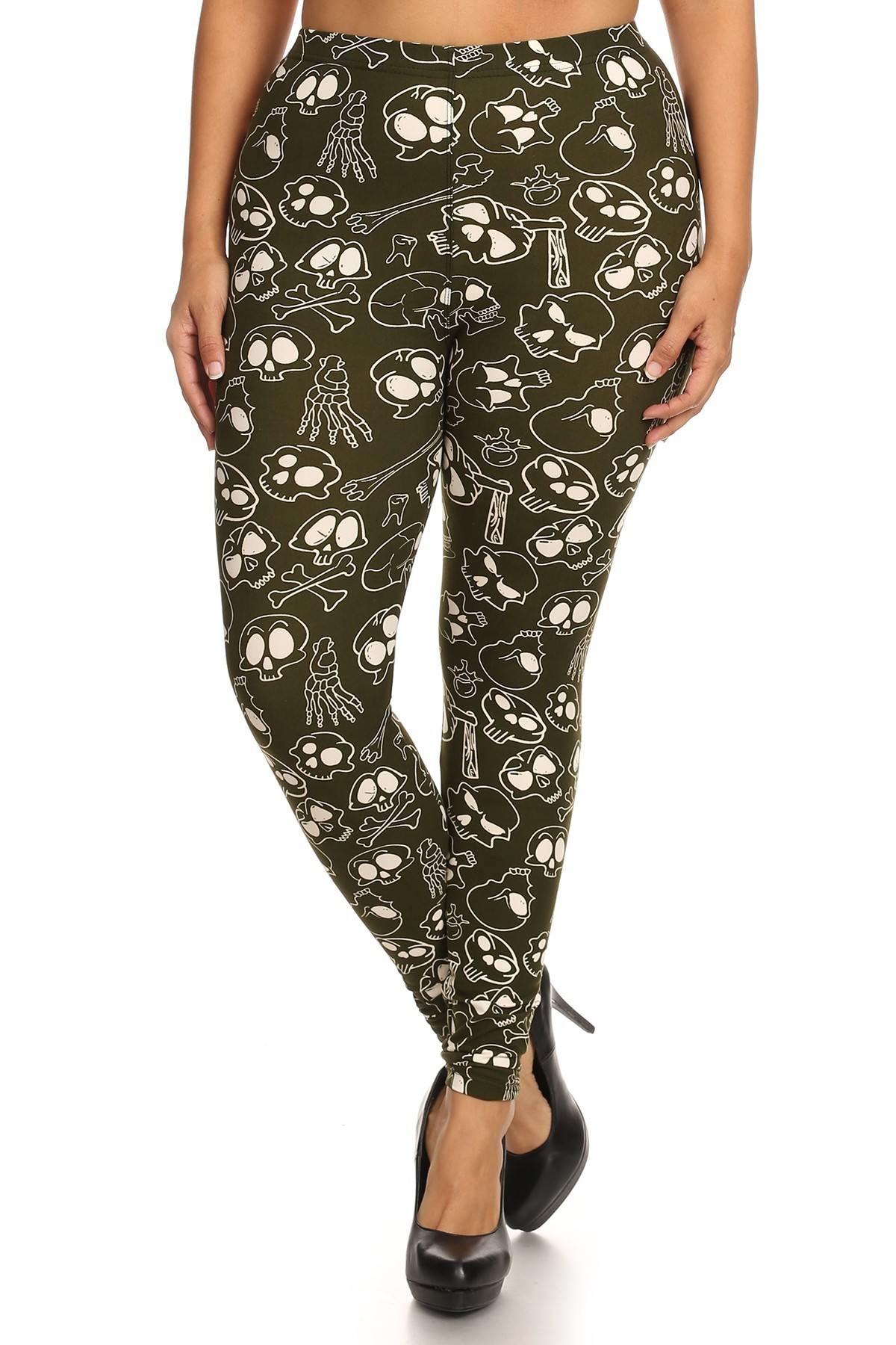 Skulls And Bones Graphic Printed Knit Legging With Elastic Waist Detail. High Waist Fit. - YuppyCollections