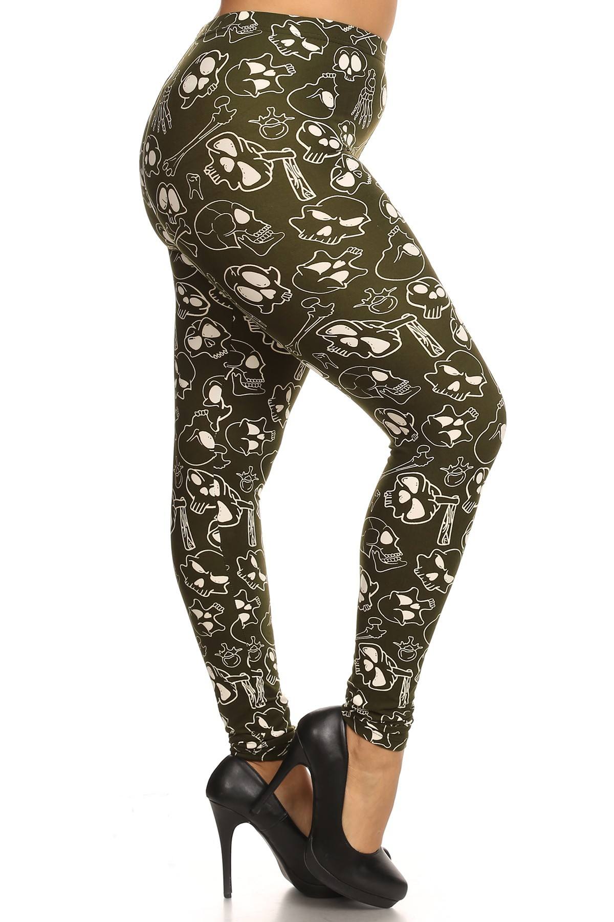 Skulls And Bones Graphic Printed Knit Legging With Elastic Waist Detail. High Waist Fit. - YuppyCollections