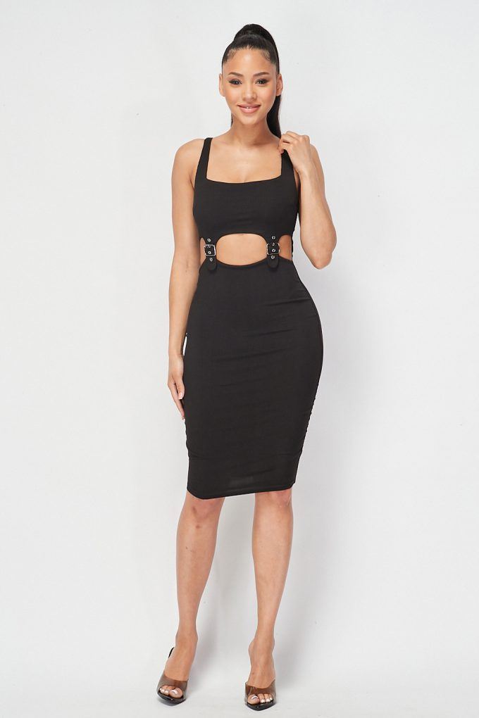 Cut-out Buckle Detail Bodycon Dress - YuppyCollections