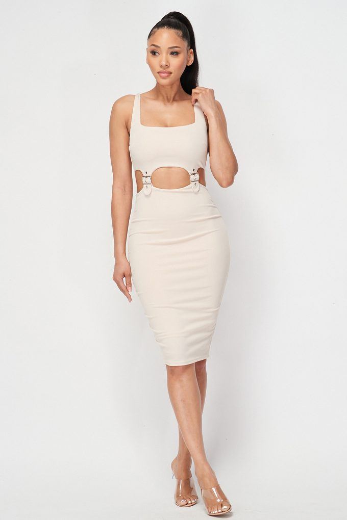 Cut-out Buckle Detail Bodycon Dress - YuppyCollections