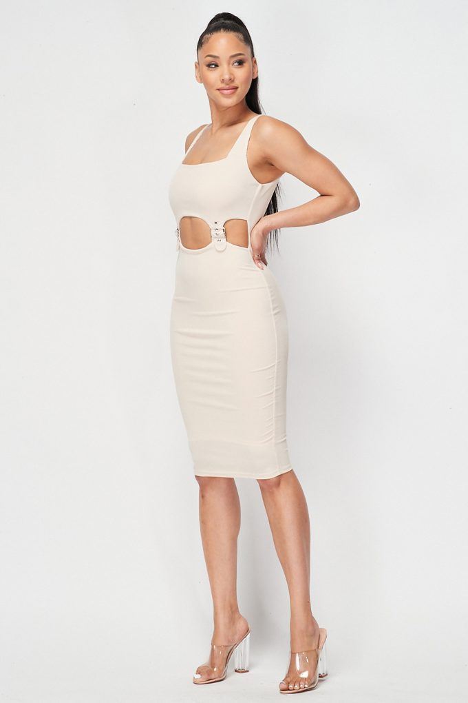 Cut-out Buckle Detail Bodycon Dress - YuppyCollections