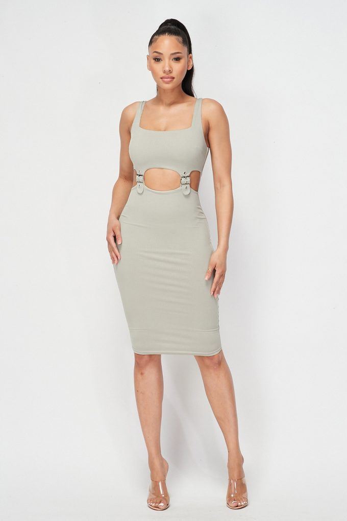 Cut-out Buckle Detail Bodycon Dress - YuppyCollections