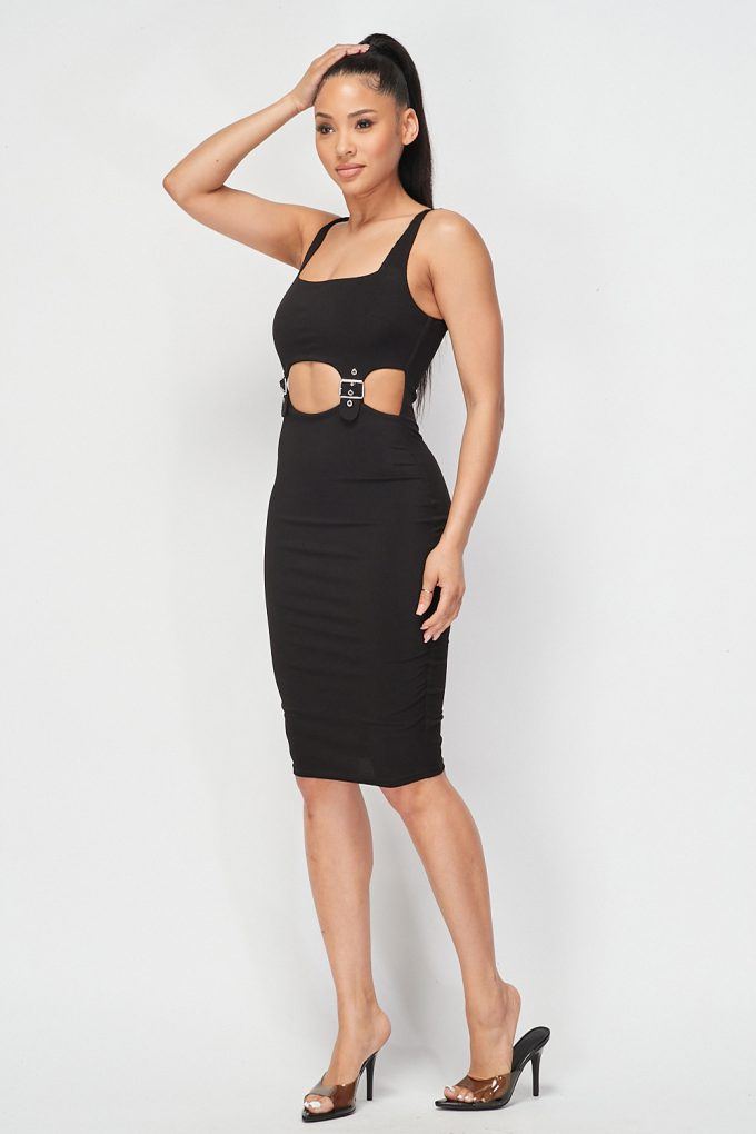 Cut-out Buckle Detail Bodycon Dress - YuppyCollections