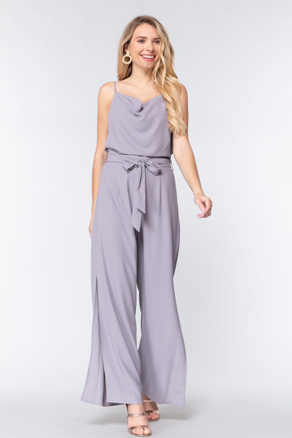 Cowl Neck Cami Woven Jumpsuit - YuppyCollections