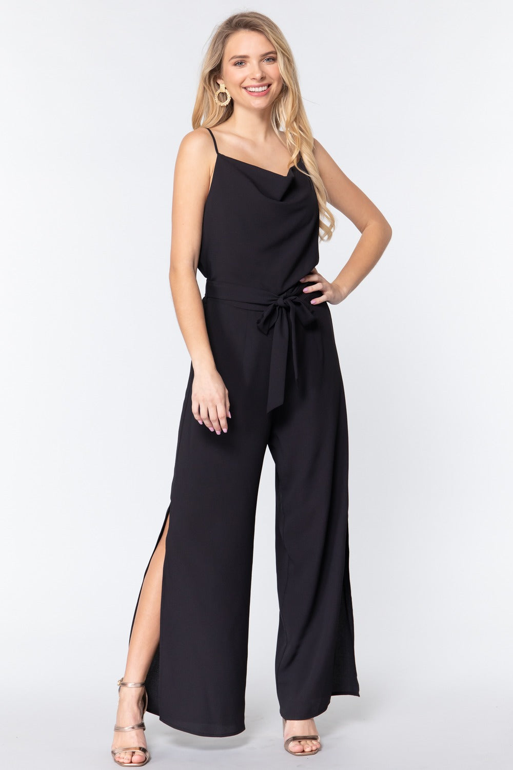 Cowl Neck Cami Woven Jumpsuit - YuppyCollections