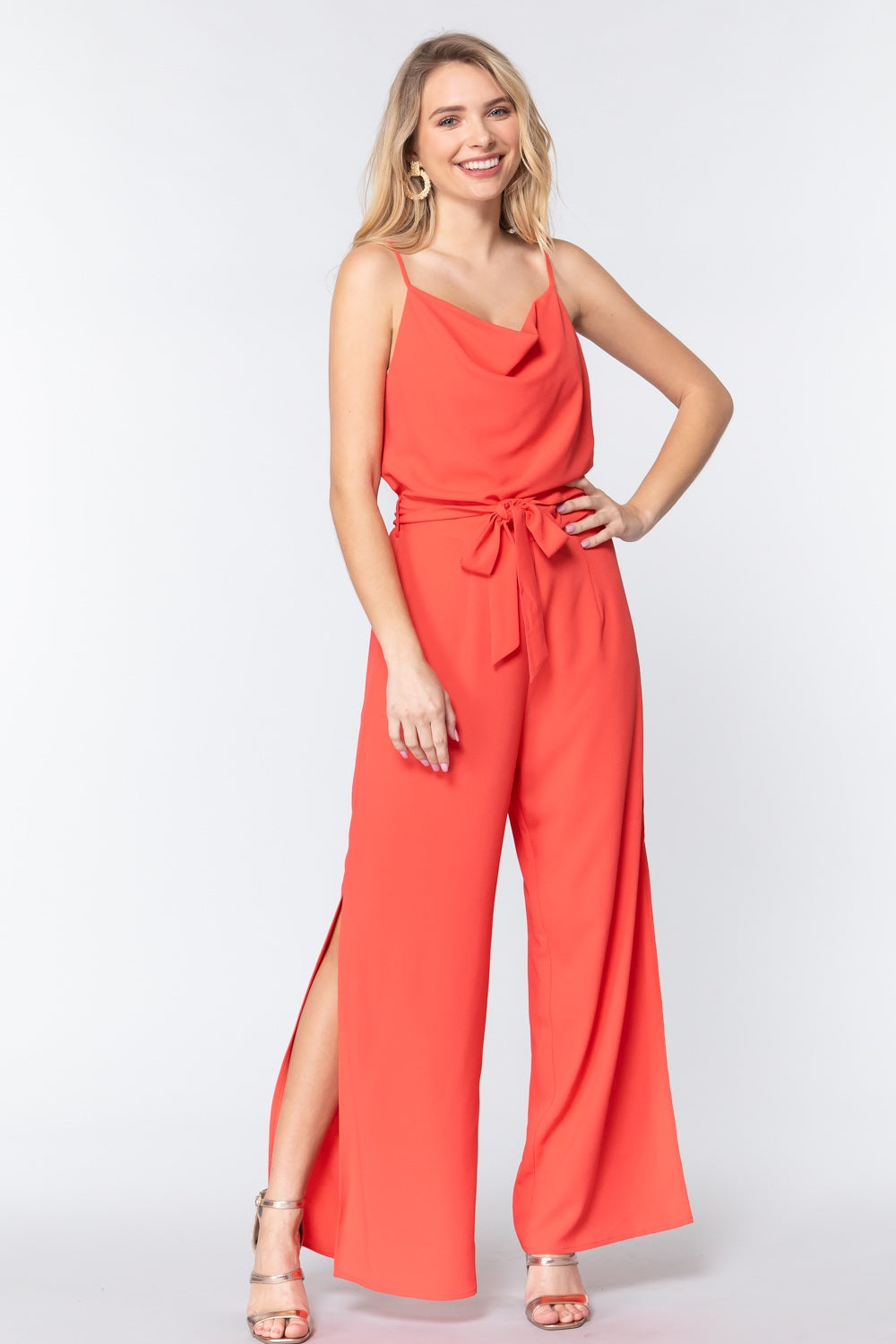 Cowl Neck Cami Woven Jumpsuit - YuppyCollections