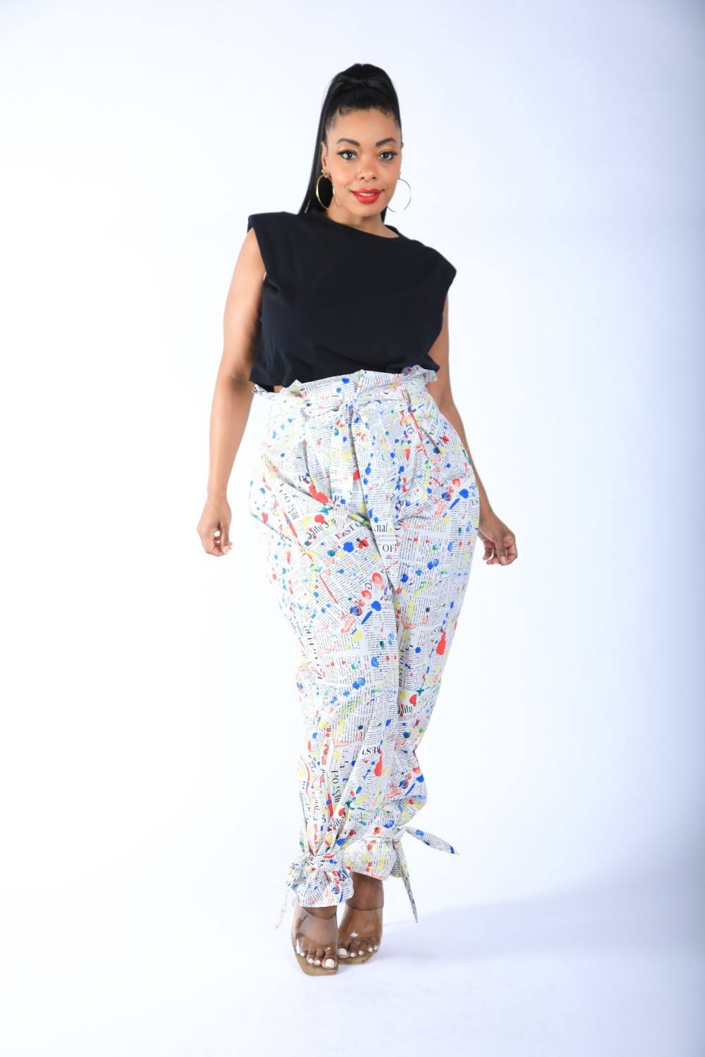 Newspaper Splatter Baggy Pants - YuppyCollections