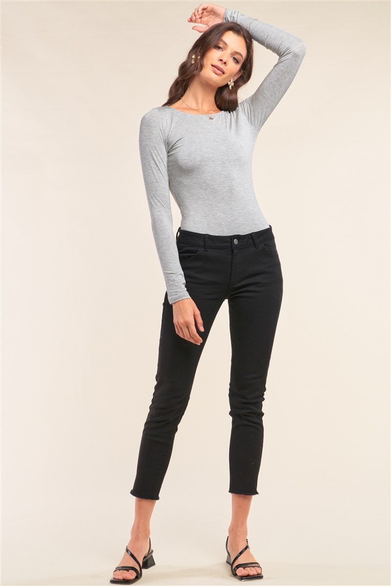 Plain Tight Fit Long Sleeve Round Neck Bodysuit - YuppyCollections