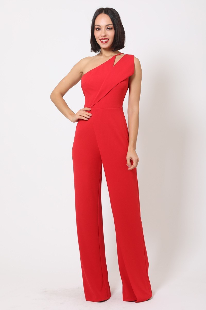 One Shoulder Jumpsuit W/ Small Opening - YuppyCollections