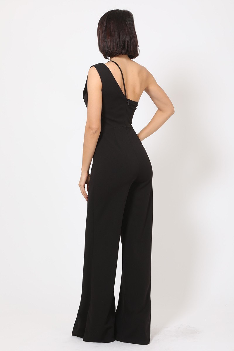 One Shoulder Jumpsuit W/ Small Opening - YuppyCollections