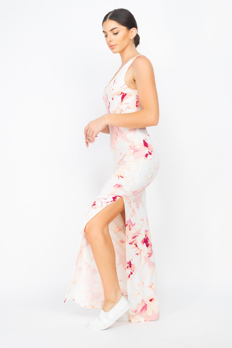 Floral Silted Maxi Dress - YuppyCollections